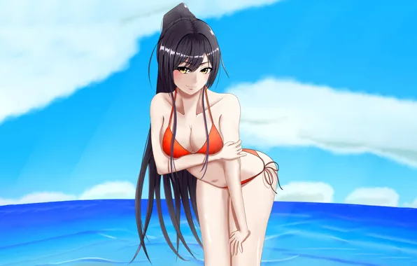 Girl, sexy, long hair, sea, boobs, anime, beautiful, pretty