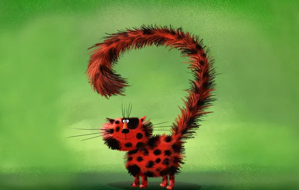 Picture cat, long, paint, picture, art, red, spot, tail