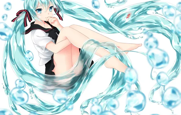 Water, girl, schoolgirl, vocaloid, Vocaloid, art, etou, bottle miku