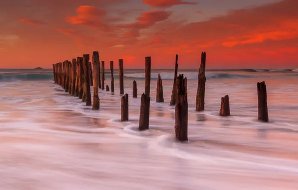 Sea, sunset, support