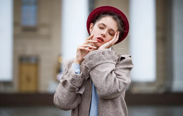 Girl, pose, the wind, street, hair, Maxim Romanov, Disha Shemetova