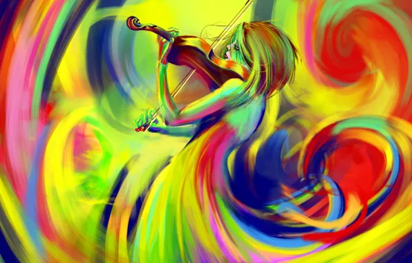 Picture color, violin, figure, bow, rainbow
