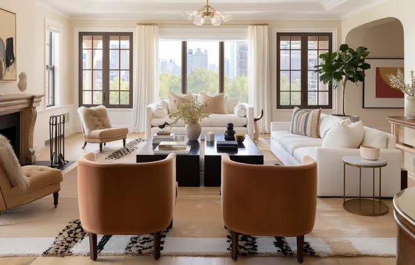 Design, style, room, interior, fireplace, megapolis, living room, city apartment