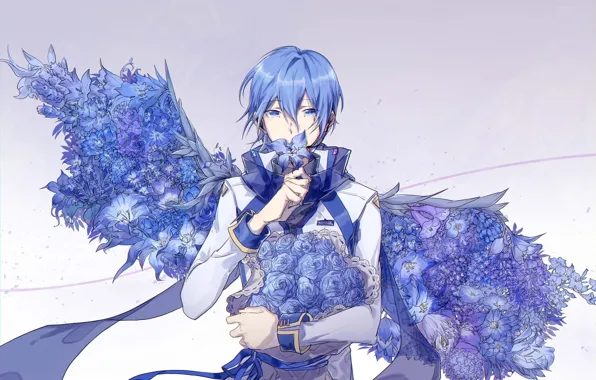 Anime, art, guy, Vocaloid, Vocaloid, blue roses