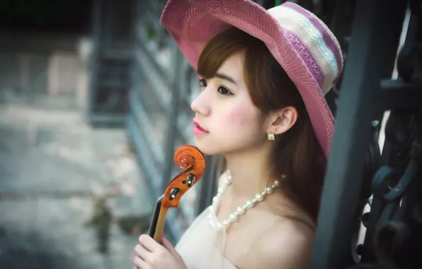 Picture girl, music, violin, Asian