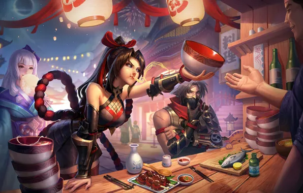 Picture kagura, Hanabi, festival, guy, Hayabusa, Mobile Legends: Bang Bang!, male, night
