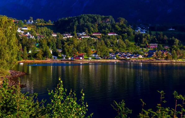 Picture photo, Home, The city, Village, Bay, Norway, Hardangerfjord, Kinsarvik
