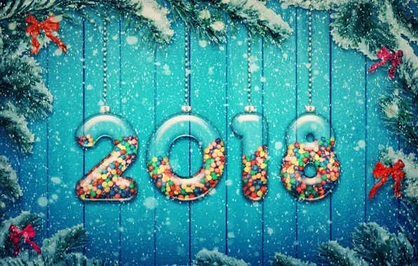 Snow, decoration, tree, New Year, snow, 2018, New Year, candy