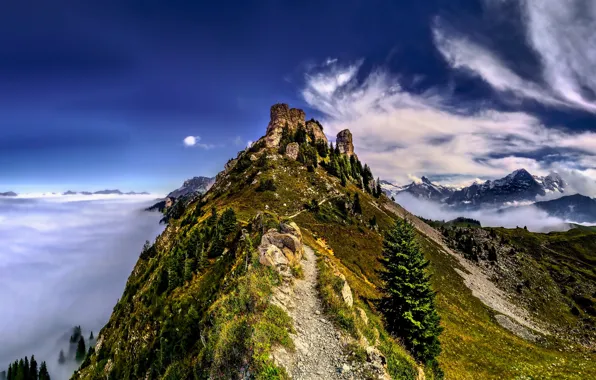Picture the sky, clouds, mountains, Switzerland, Switzerland, Bernese Alps, The Bernese Alps, pan