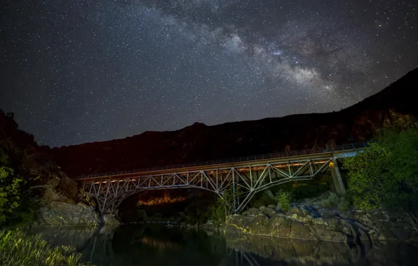 Stars, landscape, bridge, the milky way
