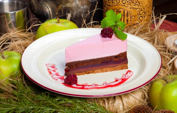 Berries, apples, cake, souffle