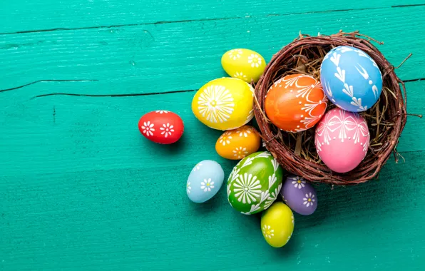 Picture spring, colorful, Easter, socket, basket, wood, spring, Easter