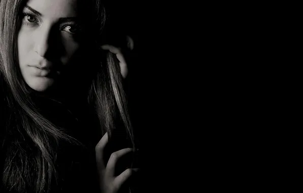 White, eyes, girl, face, photo, black, hair, long