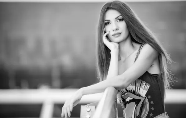 Summer, look, face, model, hair, black and white, Daniela