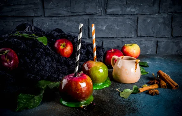 Cinnamon, dessert, sweet, caramel apples