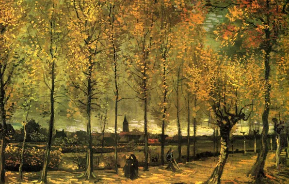 Autumn, trees, nun, Vincent van Gogh, cleaner, Lane with Poplars