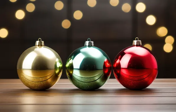 Balls, lights, Shine, Christmas, New year, trio, bokeh, Christmas decorations