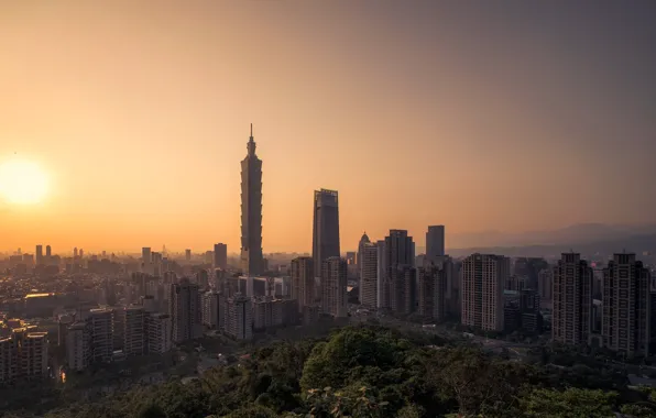 Sunset, skyscraper, home, panorama, Taiwan, Taipei