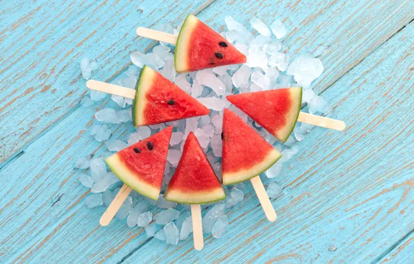 Ice, sticks, watermelon, slices, water melon