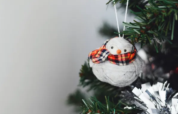 Winter, branches, holiday, toy, Christmas, New year, penguin, tree