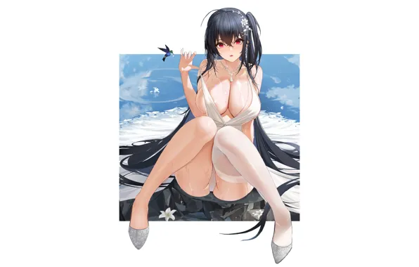 Hot, sexy, wet, panties, flower, boobs, bird, anime