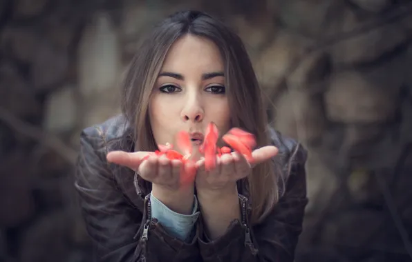 Hands, petals, brunette