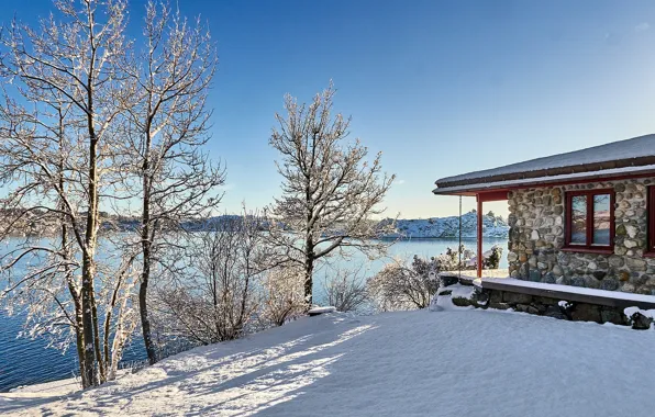 Picture winter, Norway, house, Norway, Førresfjorden