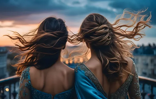 Girls, flowing hair, AI art, neural network