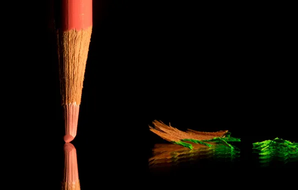 Reflection, table, pencil, sawdust, stylus