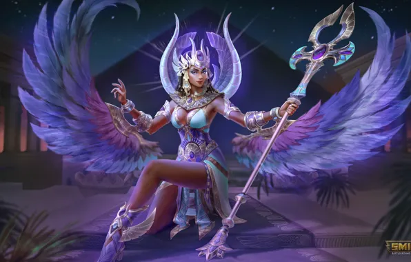 Wings, staff, Goddess, Smite, Isis