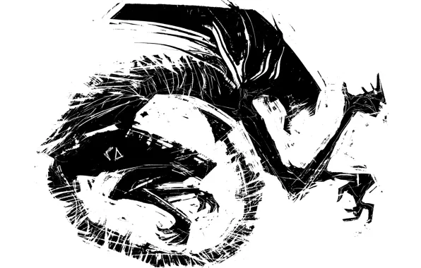 White, black, alien, sketch, xenomorph