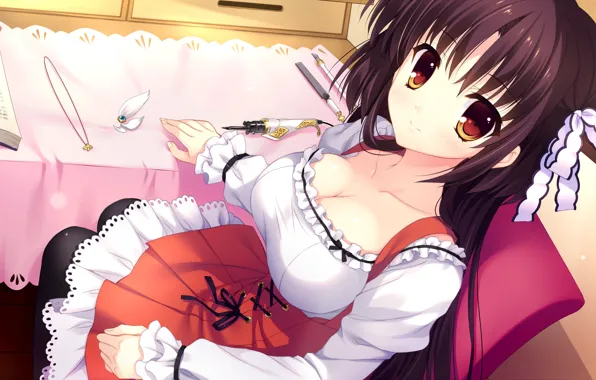 Girl, sexy, cleavage, long hair, dress, boobs, anime, beautiful