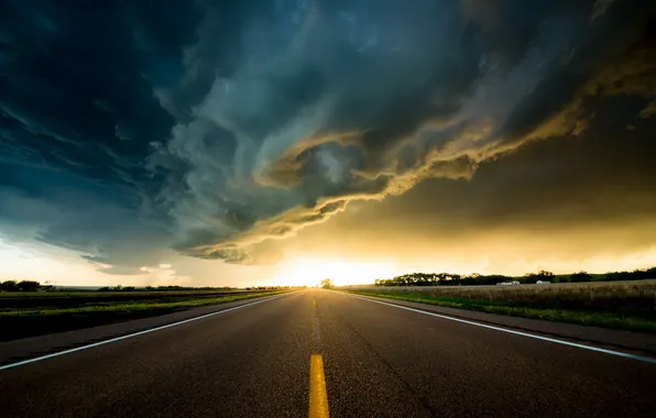 Road, the sky, landscape