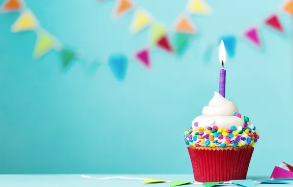 Candle, colorful, cream, Happy Birthday, cupcake, decoration, Birthday, cupcake