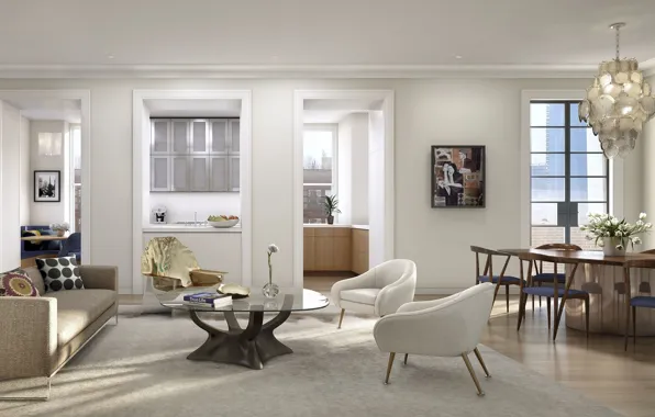 Interior, kitchen, NYC, living room, dining room