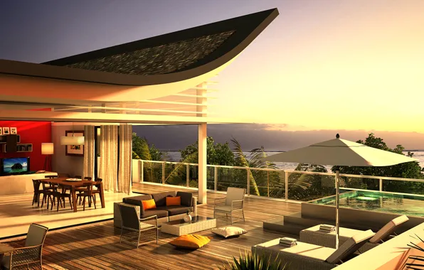 Picture design, house, style, Villa, interior, penthouse, terrace, living space