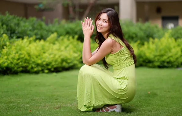 Grass, look, pose, lawn, model, portrait, hands, makeup