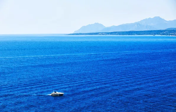 Sea, the sky, blue, rocks, boat, Sardinia