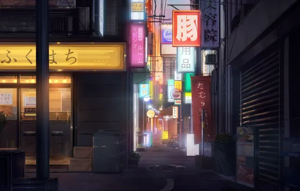 Picture night, the city, sign