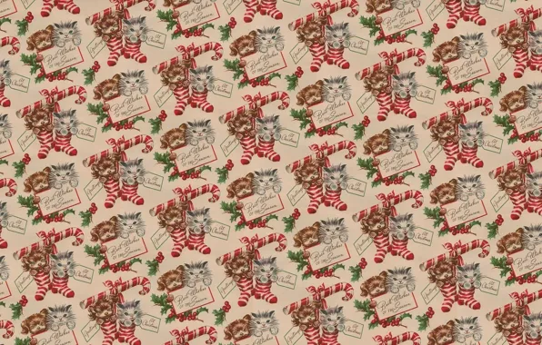 Picture background, holiday, gift, Christmas, texture, puppy, New year, kitty