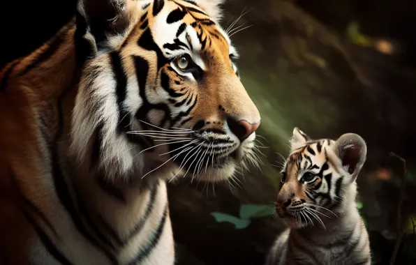 Picture Kitty, Striped, Cub, Two, Digital art, Tigers, Predators, Big Cats