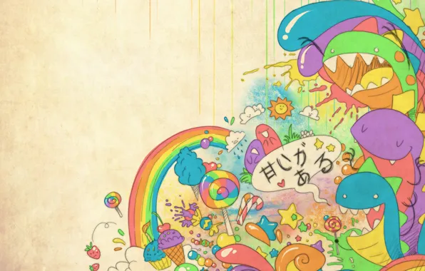 Picture joy, abstraction, rainbow, candy, ice cream, monsters