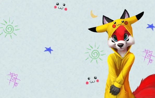 Anime, art, Fox, pokemon, suit, Scops owl, pajamas