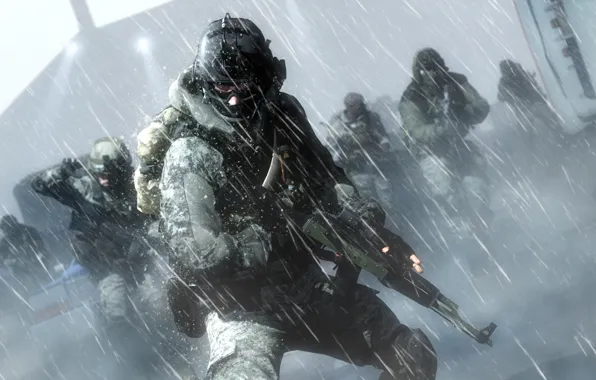 Picture soldier, snow, cold, assault rifle, Battlefield 4, equipment
