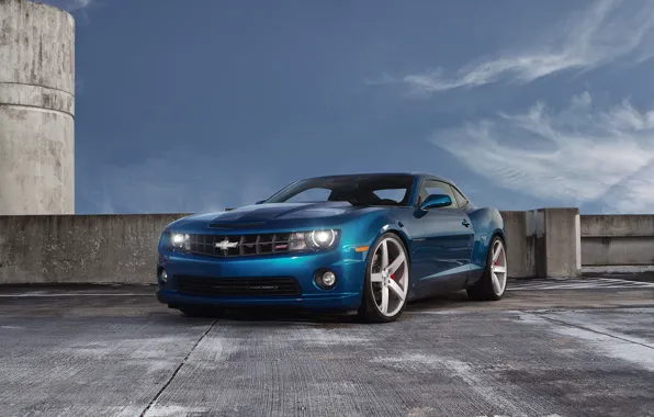 Picture the sky, clouds, blue, Chevrolet, Parking, Camaro, Chevrolet, blue