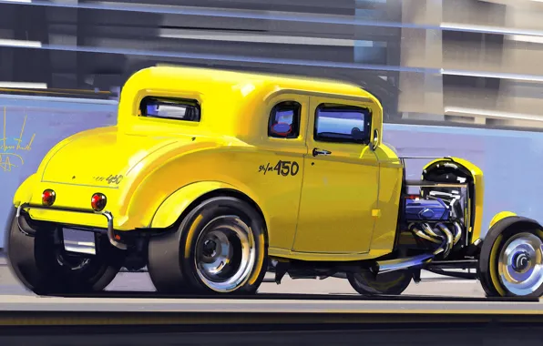 Auto, Yellow, Machine, Art, Auto, Hot Rod, 450, Hot rod