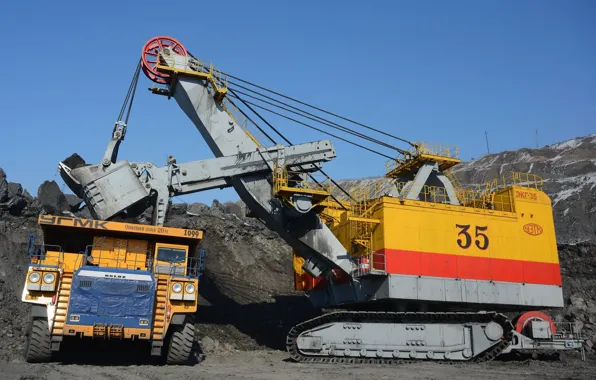 Russia, excavator, quarry, dump truck, loading, the technological process, BelAZ, ECG-35