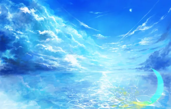 Wallpaper Girl, dress, anime, water, barefoot, lake, mood, ribbon images  for desktop, section сёдзё - download