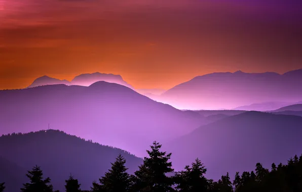 Mountains, night, nature