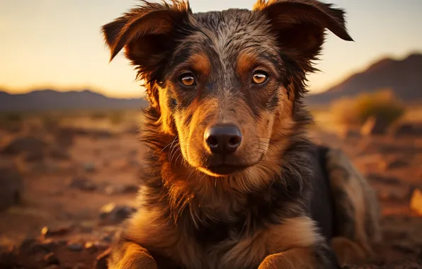 Picture Dog, Look, Dawn, Face, Australian shepherd, Front, Digital art, AI art